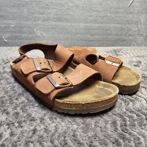 Birkenstock Sandals Womens Size 6? 37 Brown Leather Ankle Strap Cork Footbed